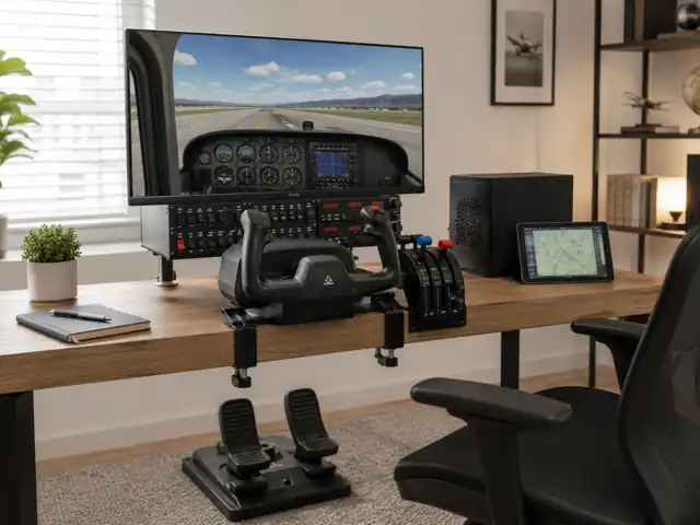 SimCrate Standard rig set up on a desk in a home office